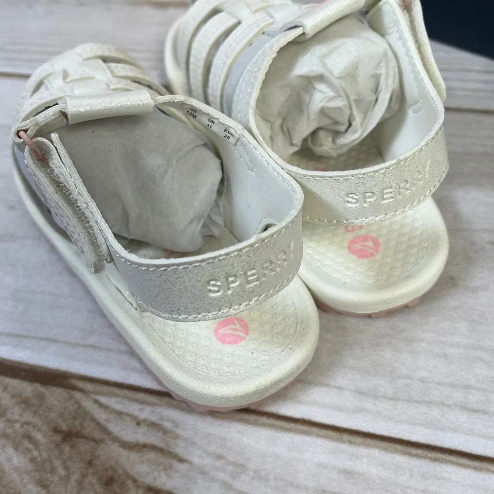 Sperry Skipper White Shimmer Pink Fisherman Sandals Kids Size 12M SOL167906